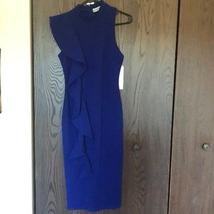 DONATED NWT Cobalt blue fitted ruffle midi dress M